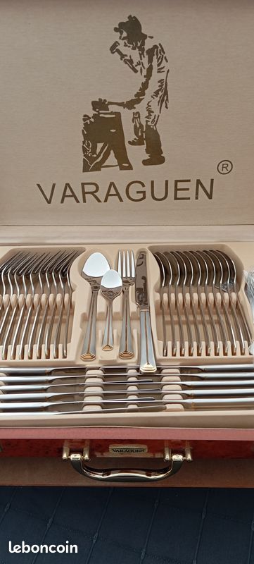 Magnifique Ménagère VARAGUEN 84 Pièces – Doré 23 Carats, Acier Inoxydable Plaqué Or