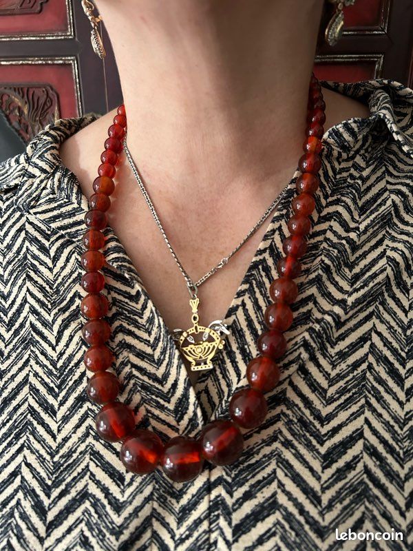 Collier Vintage En Bakélite Vert – Style Art Déco, Pièce Unique