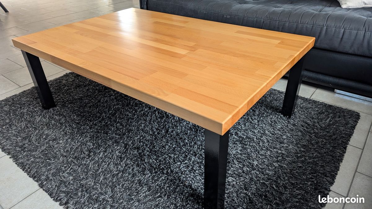 Table basse industriel hêtre massif (image 4)