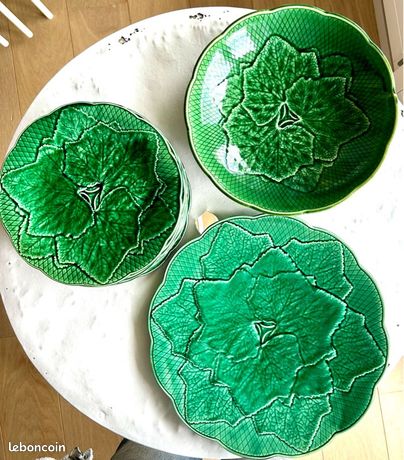 Lot De 8 Assiettes à Fondue En Barbotine Compartimentées - Vintage 24,5cm