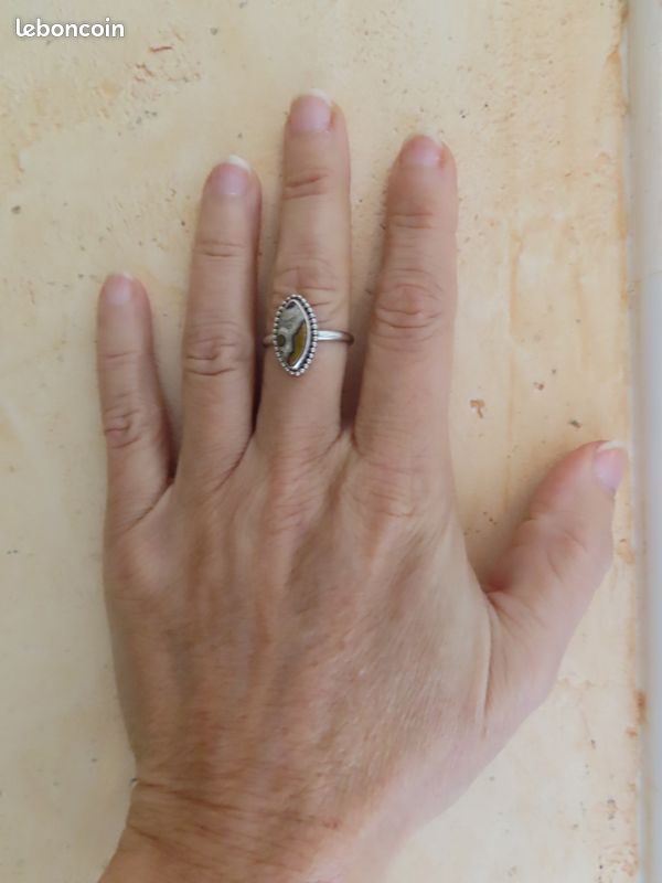 Bague En Argent Sterling 925 - Pierre Naturelle Jaspe "Grain De Café" - Taille 6 - Faite Main En Inde - Neuf