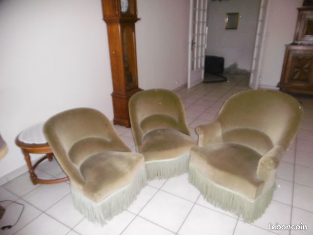 Lot de 3 fauteuils crapaud en velours