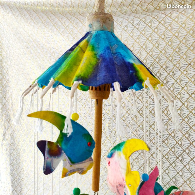 Mobile Poissons En Bois – 14,8 X 56 Cm, Déco Chambre Bébé