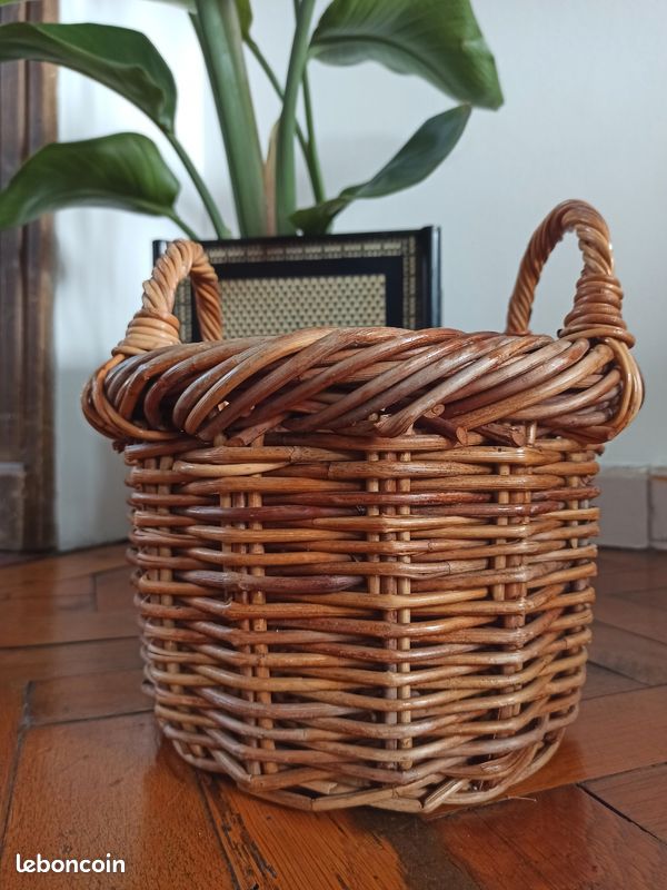 Ancienne Corbeille Gigogne Vintage En Osier Tressé - Panier Présentoir 3 Pièces