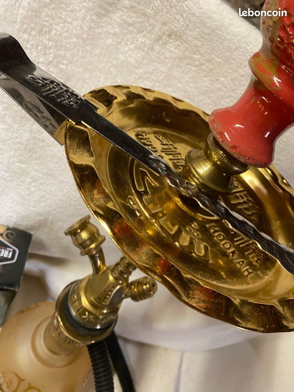 Grand narguilé/chicha/hookah traditionnel doré avec accessoires (image 9)