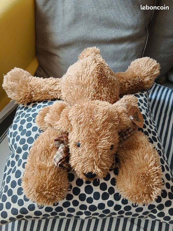Grand Ours En Peluche Louise Mansen 80 Cm - Fourrure Miel, Pantalon Et Chemise, Comme Neuf