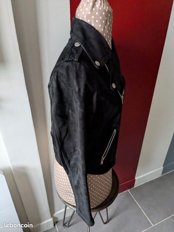 Veste perfecto cuir daim maje taille 38 noir zippée Vêtements