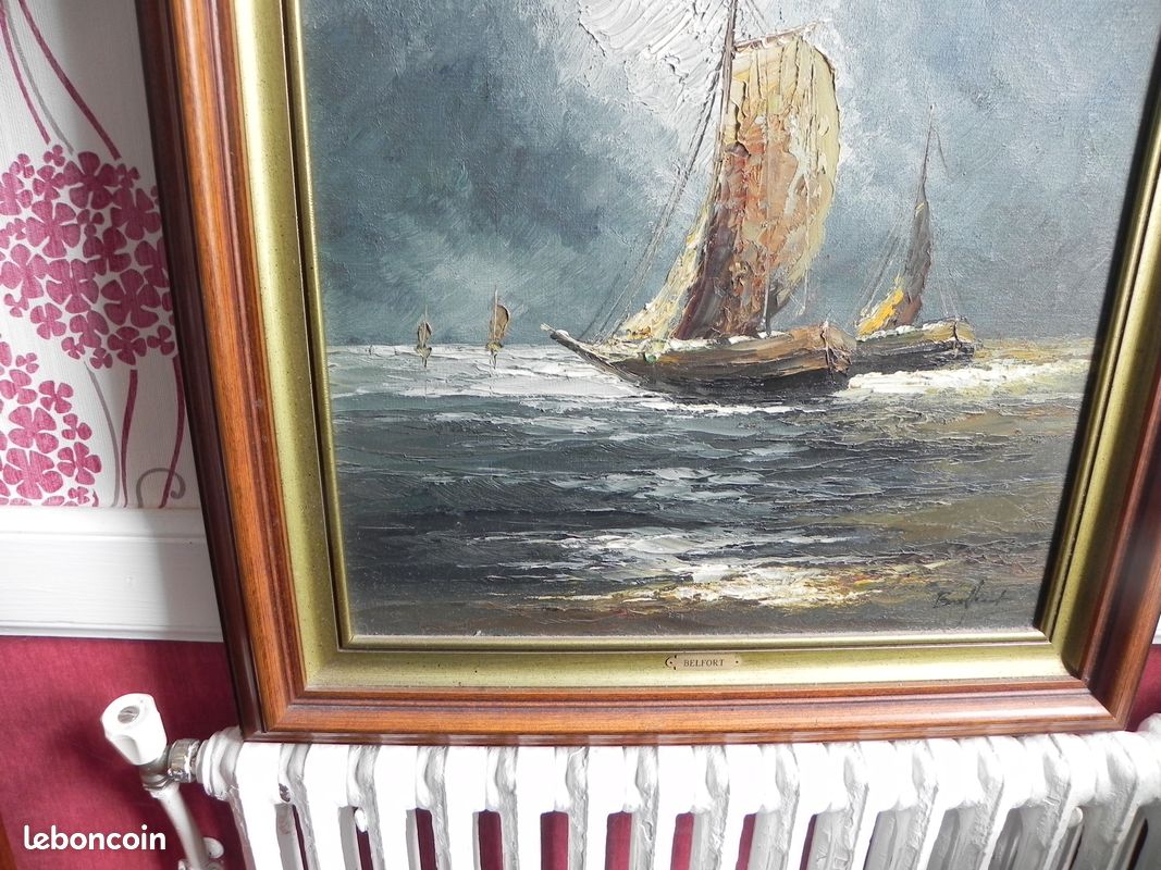 Beau tableau HST marine, bateaux signé Belfort (image 7)