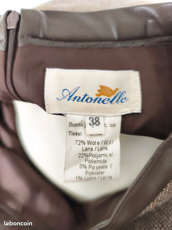 Jupe ANTONELLE Taille 38 - Tweed Noir & Blanc - Laine & Soie - Made In France