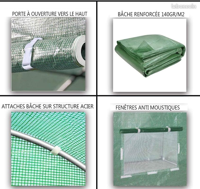 Serre jardin 6m² galvanisé 3x2x2m verte Serre maraicher tomates (image 3)