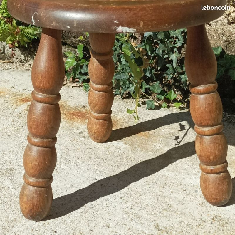 Ancien Tabouret en bois Vintage 1950-1960 (image 4)