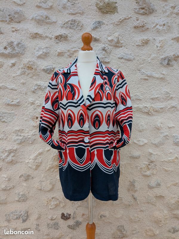 Blazer Rouge Rubis Non Doublé En Coton - Taille 14 - Neuf Sans étiquettes - Col Mandarin