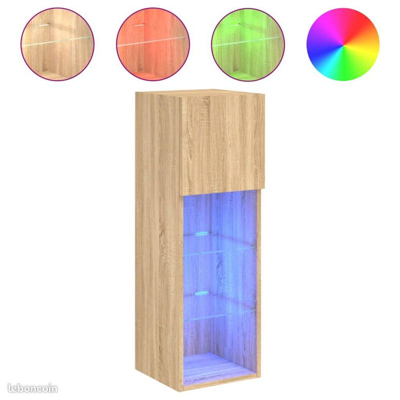 Meuble suspendu lumières LED chêne sonoma 30,5x30x90 cm (image 2)