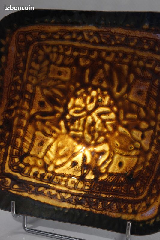 Coupelle vide poche en laiton émaillé décor polychrome signé LAURANA