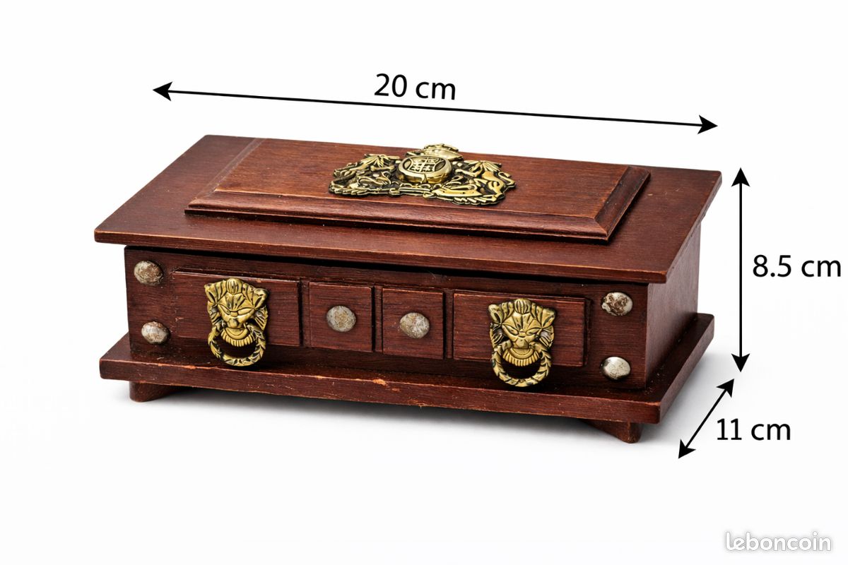 Boîte à Bijoux Vintage En Bois Laqué - Motif Chat Tigré Marron - Marque Robert J May - Occasion Très Bon état