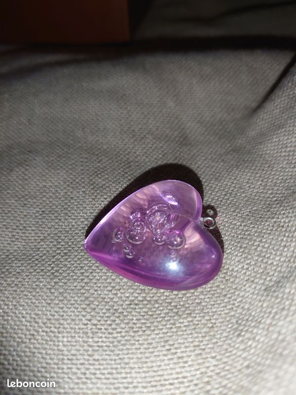 Pendentif grand coeur couleur parme translucide à bulle Vintage (image 20)