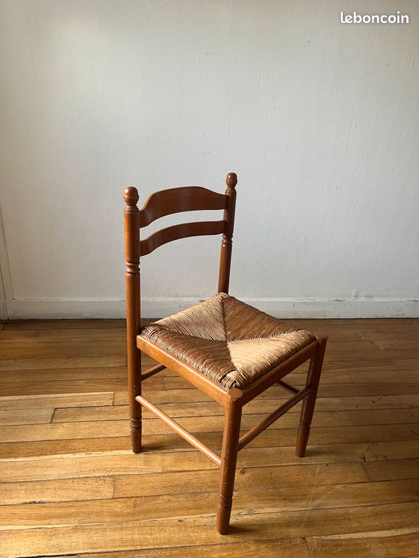 Ensemble De 2 Chaises De Cuisine En Bois Naturel Et Paille - Style Campagne - Dimensions (environ) : L39 X H87 Cm - Neuf