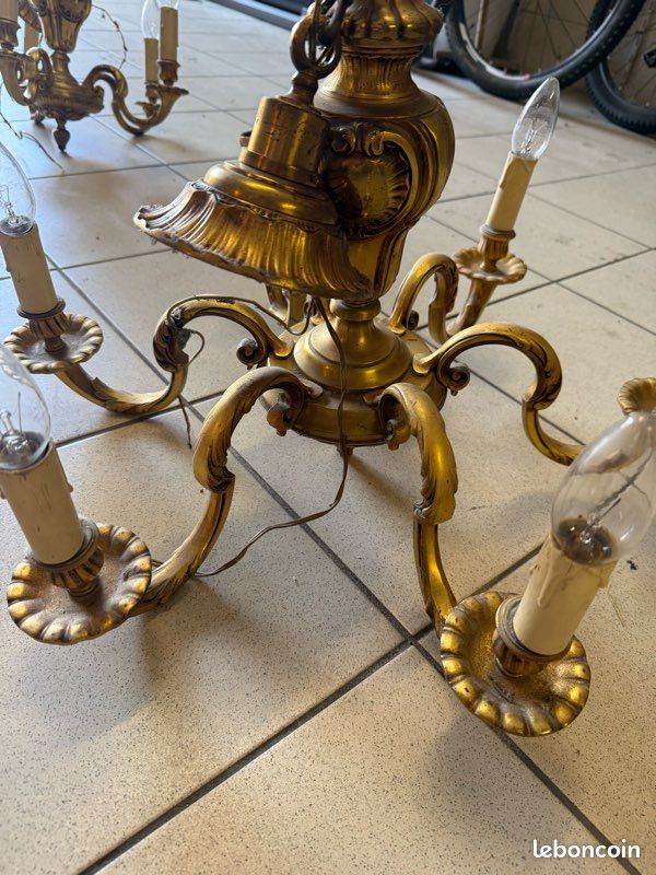 Grand lustre ancien style Louis XV – 6 branches – Bronze/Laiton doré (image 3)