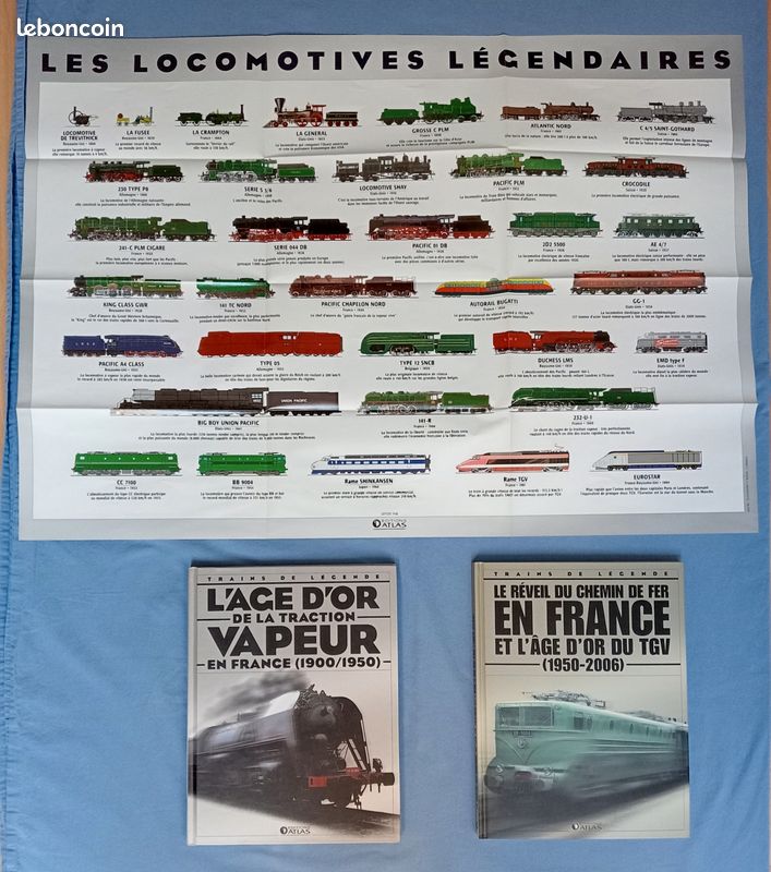 Lot 2 livres- Collection Trains de légende + Poster- Les locomotives légendaires- (éditions Atlas) (image 1)
