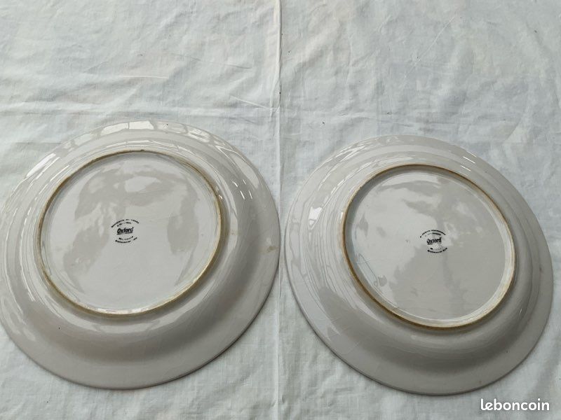 Lot 2 grandes assiettes plates vintage OXFORD, décor scène anglaise,26 cm (image 6)