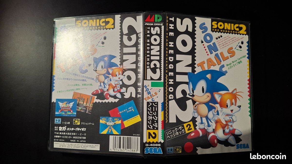 Sonic 2 Sur Mega Drive + Adaptateur Universel - Boîtes Et Notices - état Correct