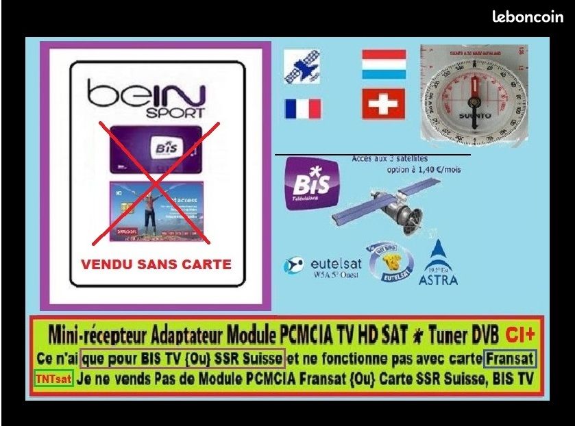 Module PCMCIA CAM CI+ Via Pour BIS TV Ou RTS Suisse 🚚Livraison