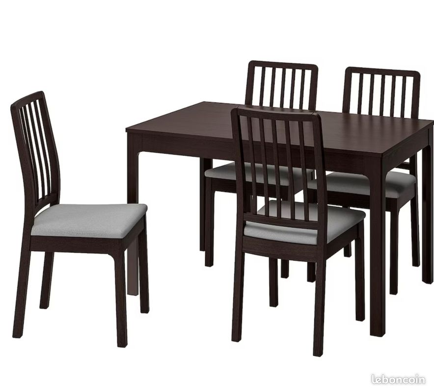Table et 4 chaises, brun foncé, 120/180 cm (image 1)