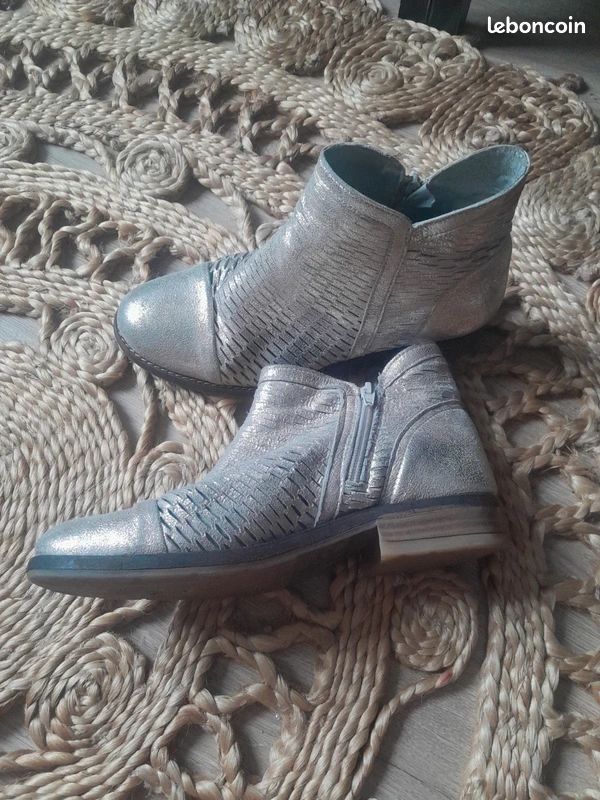 Bottines San Marina Cuir Bronze Doré - Taille 39, Doublure Cuir, Talon 5 Cm - Occasion Quasi Neuves