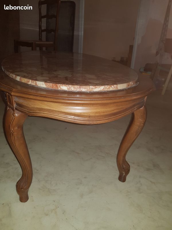 Table ovale de salon ancienne plateau marbre (image 1)