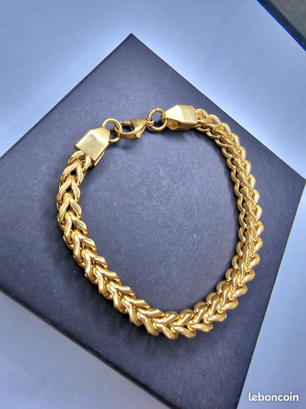 Bracelet manchette en or pour homme. Bracelet tressé en plaqué or pour homme. Bracelet homme en acier inoxydable plaqué or. Bracelet jonc en or pour homme - Canada