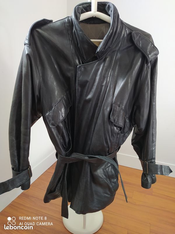 Veste Homme en cuir noir Vintage années 80 (image 2)