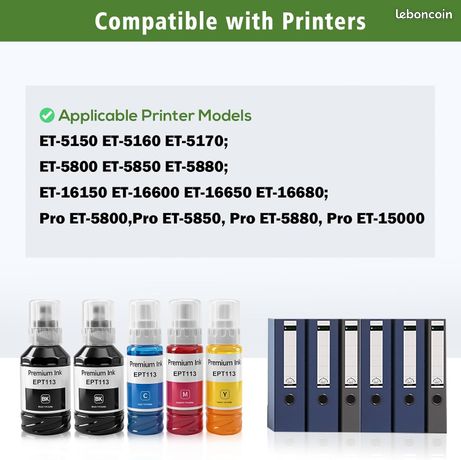 5 Couleurs EPT113 Bouteilles d'Encre Multipack Compatible pour ET-5150 ET-5160  ET-5170 ET-5800 ET-5850 ET-5880 ET-16150 ET-16600 ET-16650 ET-16680 Pro ET-5800  ET-5850 ET-5880 ET-15000 (2BK/C/M/Y) - Accessoires informatique