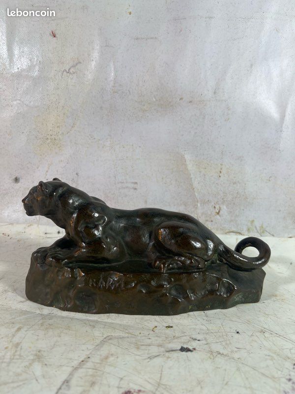Panthère en bronze signée BARYE panthère de Tunis sculpture animalière ancien (image 10)