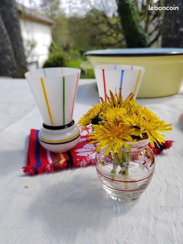 Mini vase en verre décor floral peint à la main - Années 50/60 - Vintage authentique (image 9)