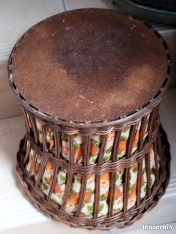 Travailleuse en rotin bambou et tissu ANNEES 70-panier ouvrage couture Vintage (image 7)
