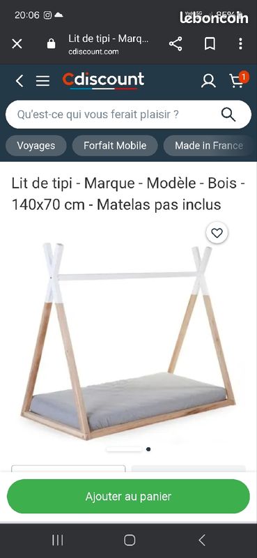 Vend lit tipi enfant 140cm par 70cm (image 2)