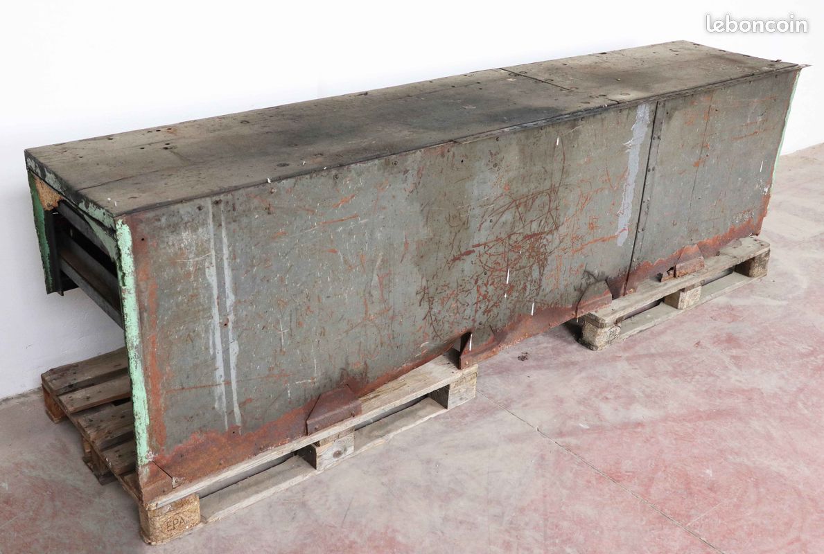 Ancien etabli riveté 301X60cm H80cm avec plateau bois - 3063 (image 12)
