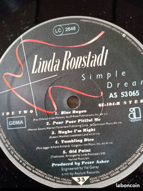 Linda Ronstadt 33T "Simple Dreams"1977 (image 8)