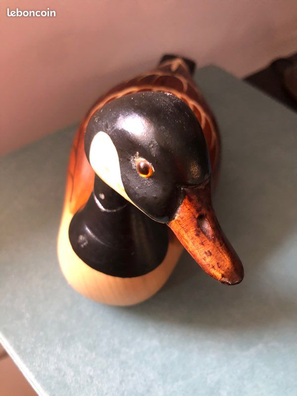 Ancien Leurre Canard Colvert En Bois Sculpté Main - Sans Tête - USA