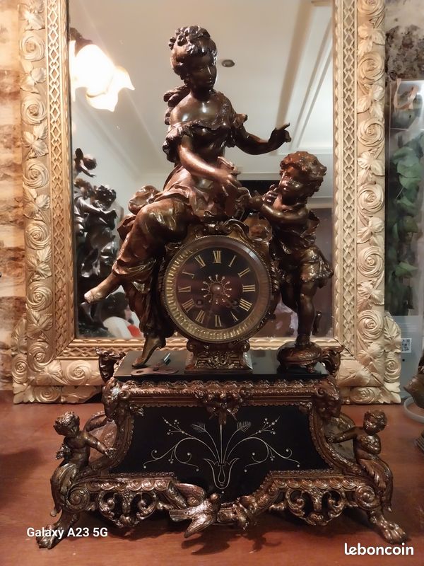 Pendule 19e siècle scène de lecture la mère et l enfant (image 1)