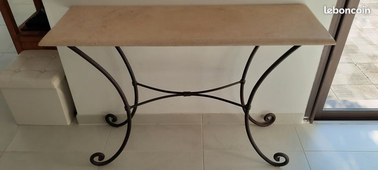 Console en fer forgé dessus marbre | Ecritoire Antiquites Poidras