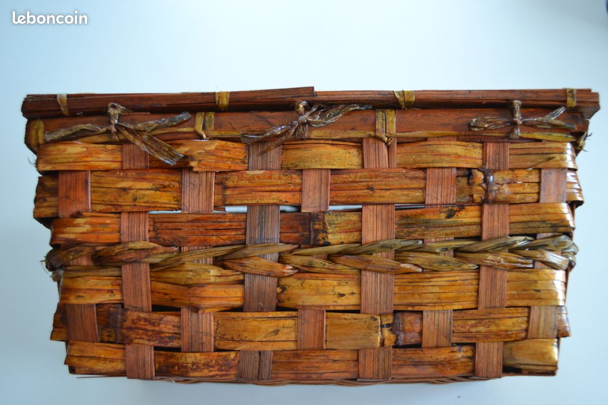 Ancienne boîte / panier tressé vintage en bois – déco (image 3)