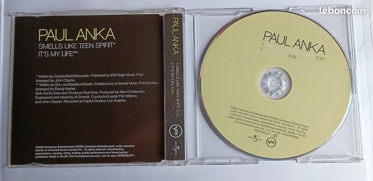 PAUL ANKA SMELLS LIKE TEEN SPIRITS / IT's MY LIFE CD SINGLE PROMO COLLECTOR (image 2)