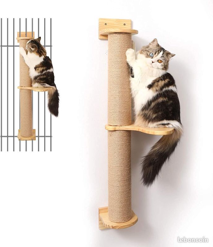 FUKUMARU Arbre d'activité pour Chat, Griffoirs, Grattoir Mural en Jute, Bois d'hévéa ( Mis à Jour) (image 1)