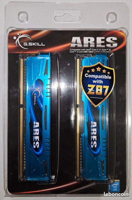 Kit RAM G.Skill Ares 8 Go (2x4 Go) DDR3 1600 MHz - Profil Bas - Neuf Sous Blister - Pour PC Gaming Ou Upgrade