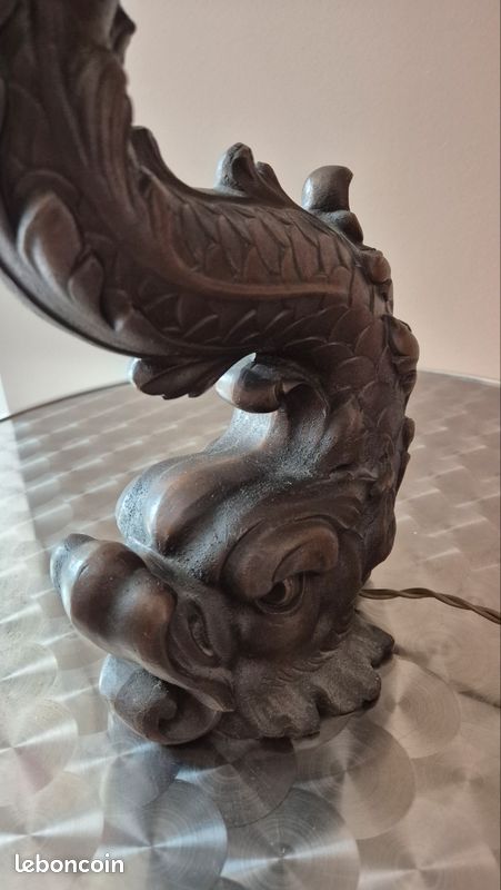 PIED DE LAMPE ZOOMORPHE " DAUPHIN " EN FONTE début XXe - 55 cm (image 5)