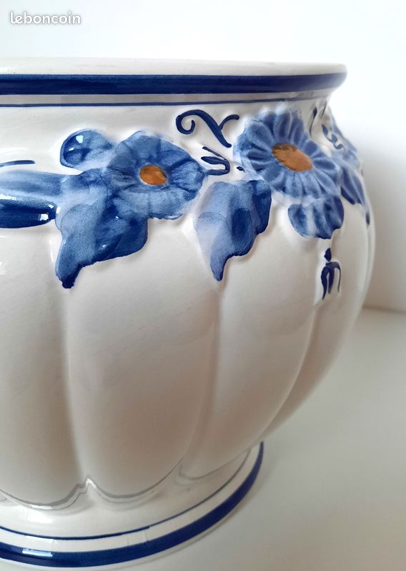 InnaGLAS Cache-Pot En Céramique Avec Veinure Bleu-Beige 25 Cm X 27 Cm - Pot De Fleurs Décoratif MORTAZA