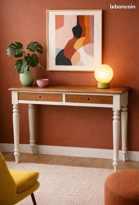 Bureau ancien bois & blanc – esprit campagne chic (image 1)
