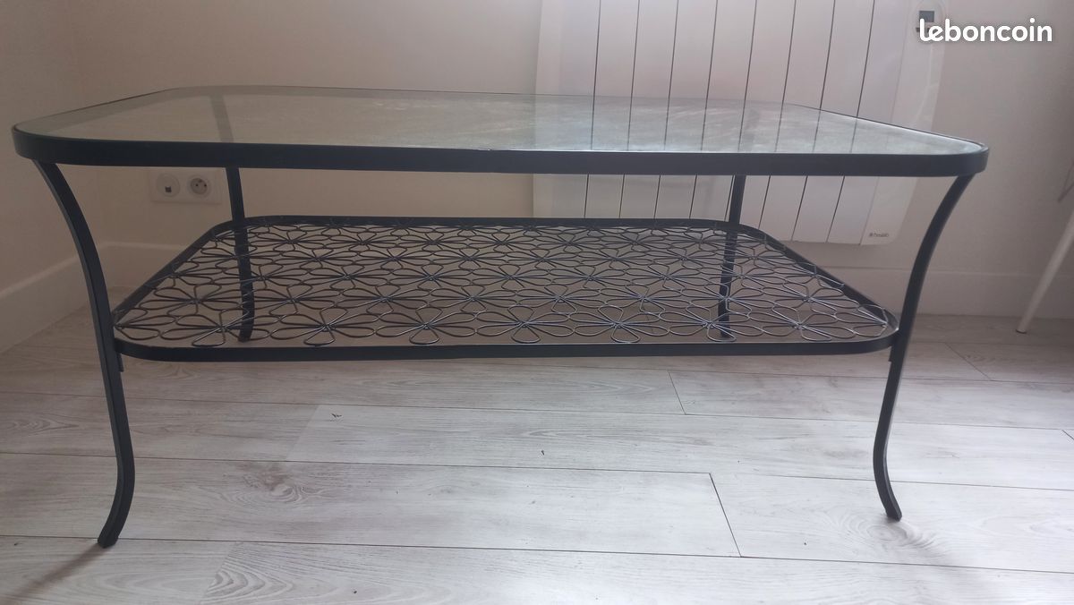 Table en verre motif fleurs (image 1)