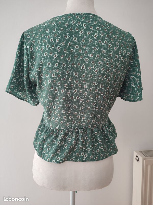 Top blouse motif fleurs vert S 36 (image 5)